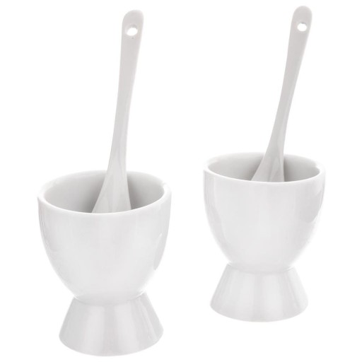 Porcelánové poháre na vajíčka s bielymi lyžičkami, sada 4 ks