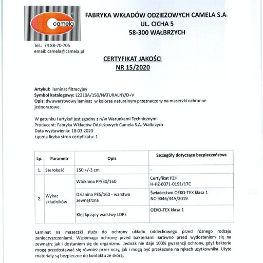 Zdravotná filtračná laminátová maska, prírodná farba - tmavo biela