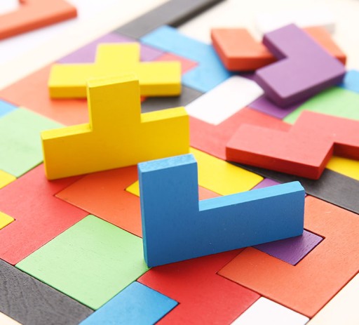 Puzzle Drevené kocky Montessori Tetris Puzzle