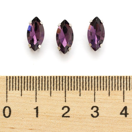 Štrasové kamienky na šitie v košíku, sklo a mosadz, konské oko 12x6mm, 10ks