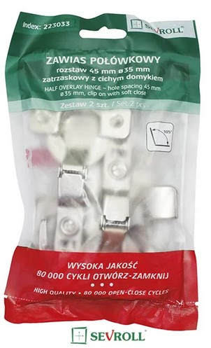Skrytý pánt fi35 pre HALF dvere, západka