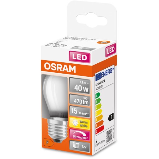 E27 LED žiarovka 4,8W = 40W 2700K STMIETNUTÁ OSRAM