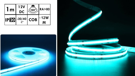 Neónový COB LED pás 12V MODRÝ 1m Homogénny