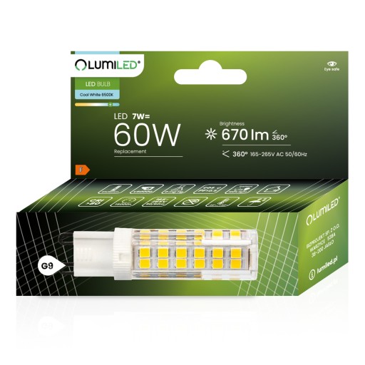 LED CAPSULE žiarovka MINI G9 7W = 60W 6500K STUDENÁ FARBA SMD 230V LUMILED