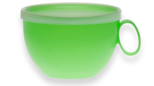 Veľký XXL plastový pohár s uškom a vrchnákom, 550 ml, opakovane použiteľný, zelený