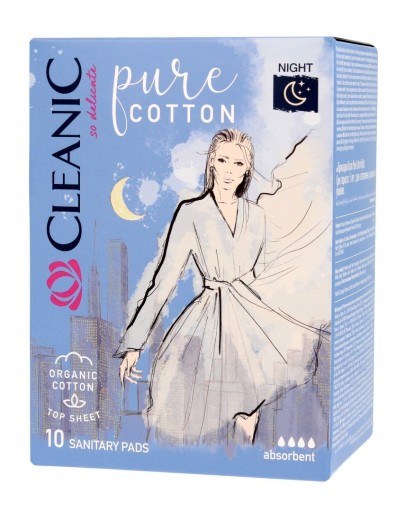 Cleanic Pure Cotton Night hygienické vložky 10 ks