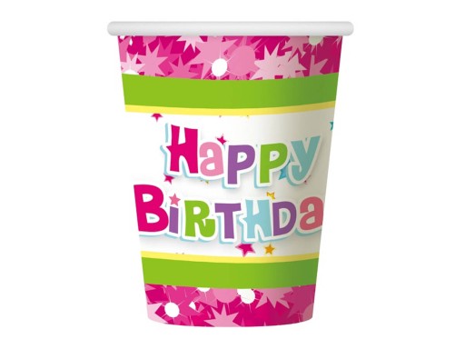 HAPPY BIRTHDAY PAPIEROVÝ POHÁR RUŽOVÝ 270 ml 6 ks GODAN