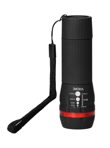Mini ručná LED baterka 1W 60lm funkcia zoomu so šnúrkou, čierna, na batérie