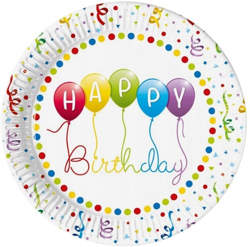 8 ks papierové taniere Happy Birthday 23 cm