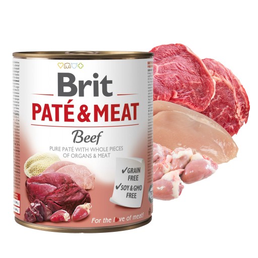 BRIT PATE&MEAT Mokré krmivo pre psov Hovädzie mäso 800g