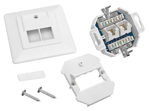 Zásuvka 2x RJ45/8P8C cat.5E UTP zapustené uhlové LSA kontakty