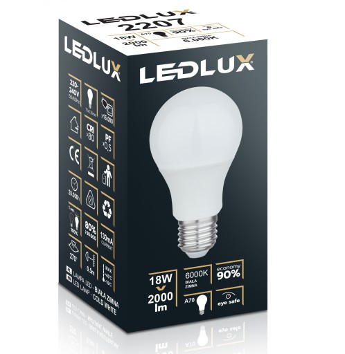 E27 LED žiarovka 18W = 130W SMD 6000K studená Premium LEDLUX nebliká
