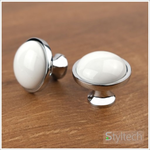 GAN CHROME + BIELY PORCELÁN nábytkový gombík