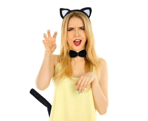 Čierny kostým Kitty Cat 3-dielny kostým čelenka s motýlikom na chvost