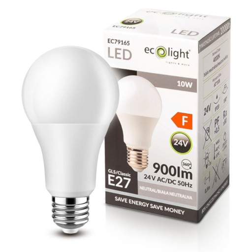 E27 LED žiarovka 10W 24V, neutrálna farba