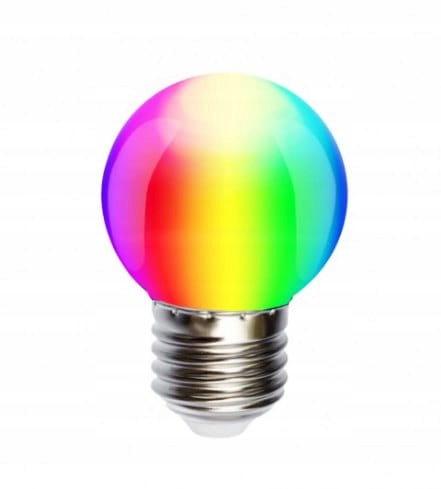 LED DEKORATÍVNA GUĽOVÁ ŽIAROVKA VIACFAREBNÁ RGB E27 1W NA DEKORATÍVNU VENČU
