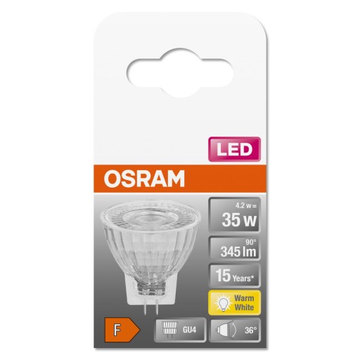 GU4 MR11 LED žiarovka 4,2W 35W 2700K 36° 12V OSRAM