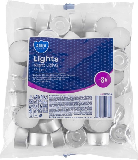 SVIEČKY TEALIGHTY Bispol Aura p30-50 neparfumované 8h / 50 ks