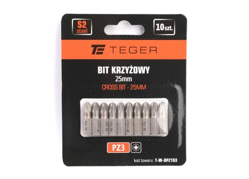 Krížový bit PZ 25 mm/PZ3 (SADA 10 KS) / TEGER