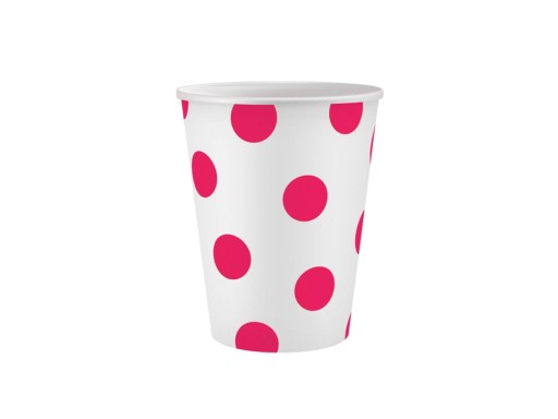 papierové poháre biela, purpurové bodky, certifikát FSC, 250 ml, 6 ks.