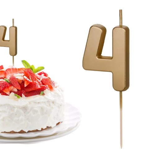 Narodeninová sviečka číslo 4 - zlatá, 4,5 cm