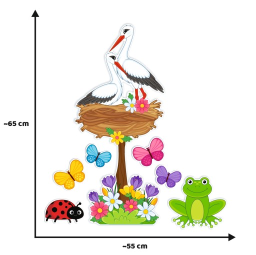 Jarná dekorácia na okná LÚKA HNIEZDO BOCIANIA (veľká 65cm! obojstranná)