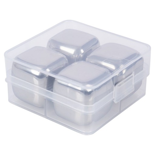 4x ICE CUBES, oceľové, opakovane použiteľné kocky ľadu na chladenie whisky nápojov