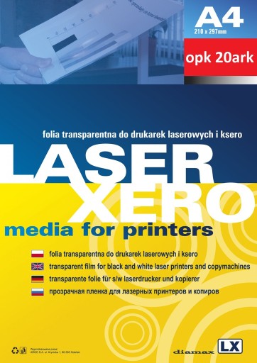 Číra fólia ARGO pre laserové tlačiarne A4. 20 listov