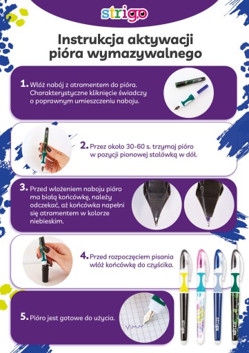 Vymazateľné pero s ružovým hrotom STRIGO + náplne