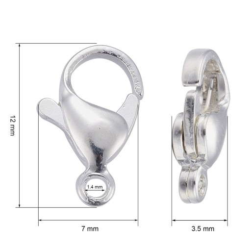 Spona z nehrdzavejúcej ocele Spona s homárom Spona s homárom strieborná 12 mm 5ks