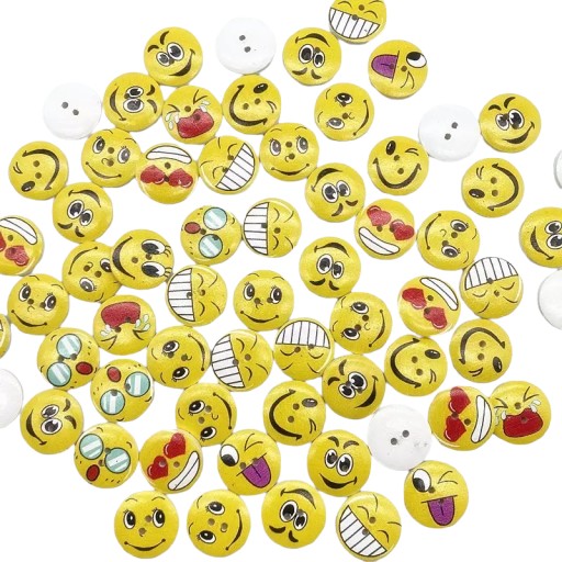 Drevený gombík s minki emotikonmi, mix, 50 ks