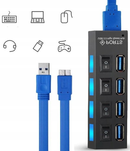 USB HUB 4-PORTOVÝ ROZDEĽOVAČ USB 3.0 SPLITTER