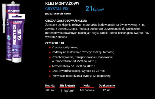 Montážne lepidlo MOUNTER CRISTAL FIX 21kg/cm2 ,113