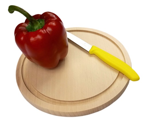 KRAJNÁ DOSKA OKRUHÁ S DRÁŽKOU, 22 CM, DREVENÁ