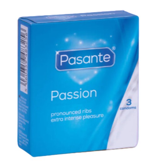 Pasante Passion Rebrované kondómy, 3 kusy