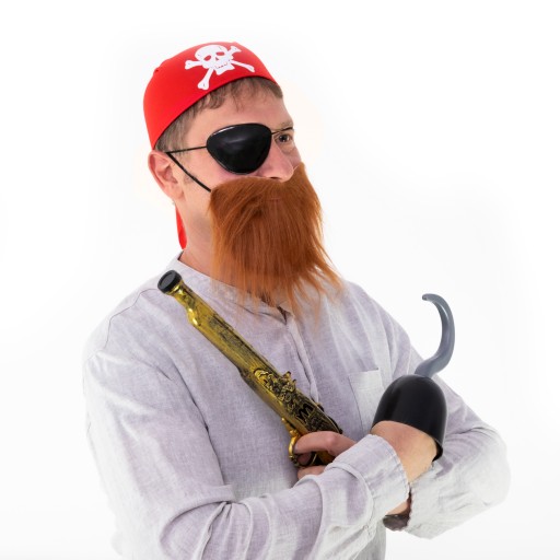 Strieborný maškarný karnevalový outfit s pirátskym háčikom 21 cm