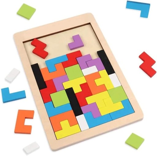 Drevená skladačka TETRIS, drevené kocky tangram Montessori 3D