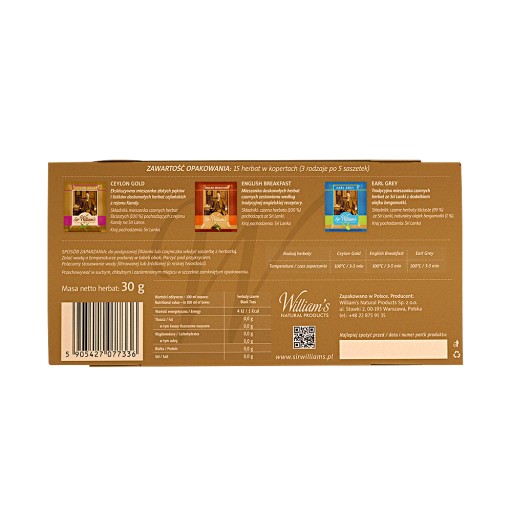 Sir William's Tea Výber čiernych čajov v obálkach 15ks x 30g