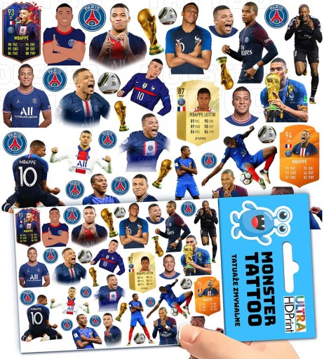 UMÝVAJÚCE DOČASNÉ TETOVANIE PRE DETI KYLIAN MBAPPE ORIGINÁLNE DIZAJNY