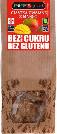 Bezlepkové, BEZ CUKRU, ovsené sušienky s mangom, VEGAN, 150 g Pure&Good