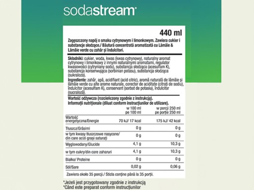 SODASTREAM SIRUP CITRÓNOVÝ LIMETOVÝ KONCENTRÁT DO NÁPOJOV 9L so 440ml