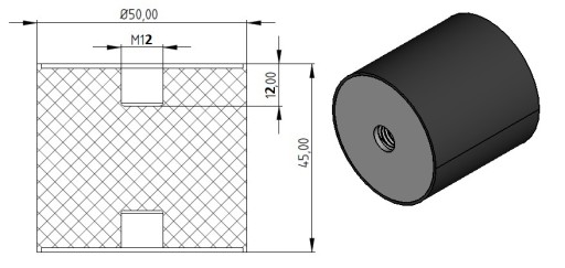 VIBRO ISOLATOR C 50x45 M12 vankúš Tlmič