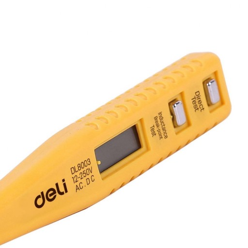 Deli Tools EDL8003 skúšačka napätia, elektronická, 12-250V (žltá)