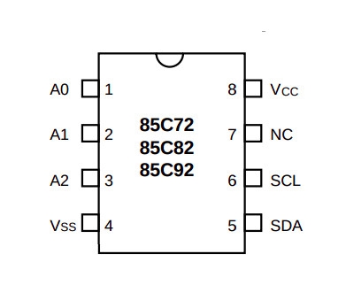 Integrovaný obvod 85C82: 256x8bit EEPROM pamäť s rozhraním I2C