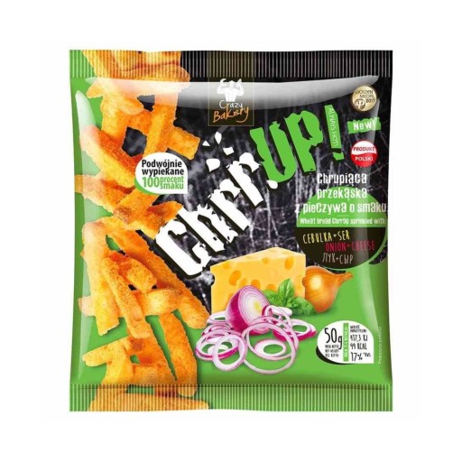 CRUNCH! Chrumkavý snack z pšeničného chleba s príchuťou cibule a syra, 50 g