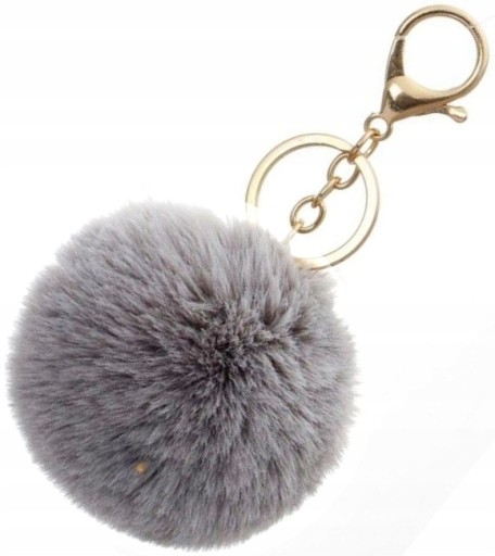 Bambuľová kožušinka KEYRING, kožušina na tašku, sivá kľúčenka, prívesok na tašku