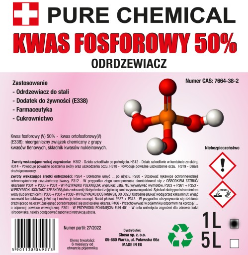ODSTRAŇOVANIE HRDZE 50% KYSELINA FOSFOROVÁ ANTIKORÓZIA 1l