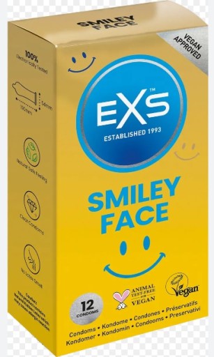 Klasické kondómy EXS SMILEY FACE, sada 12 kusov, vtipný sex vzhľad