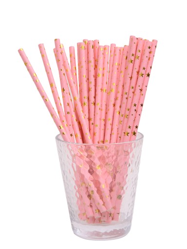 Papierové narodeninové slamky PINK GOLD STARS