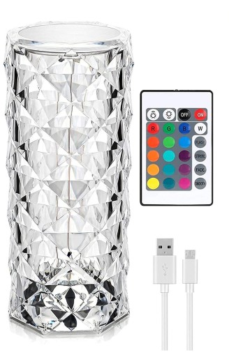 LED KRYŠTÁLOVÁ NOČNÁ STOLNÁ LAMPA S DIAĽKOVÝM OVLÁDANÍM RGB DEKORATÍVNA STOLNÁ LAMPA USB